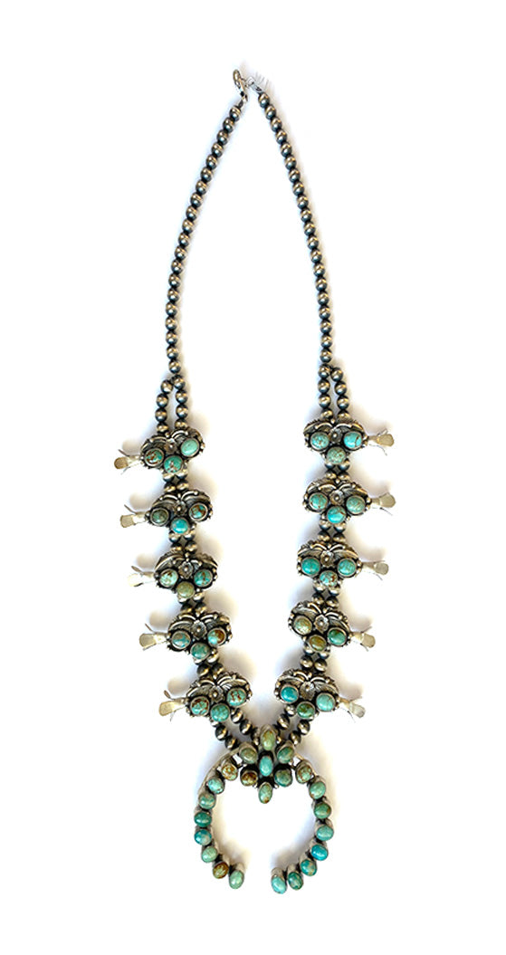 Tyrone Turquoise Squash Blossom Necklace Sterling