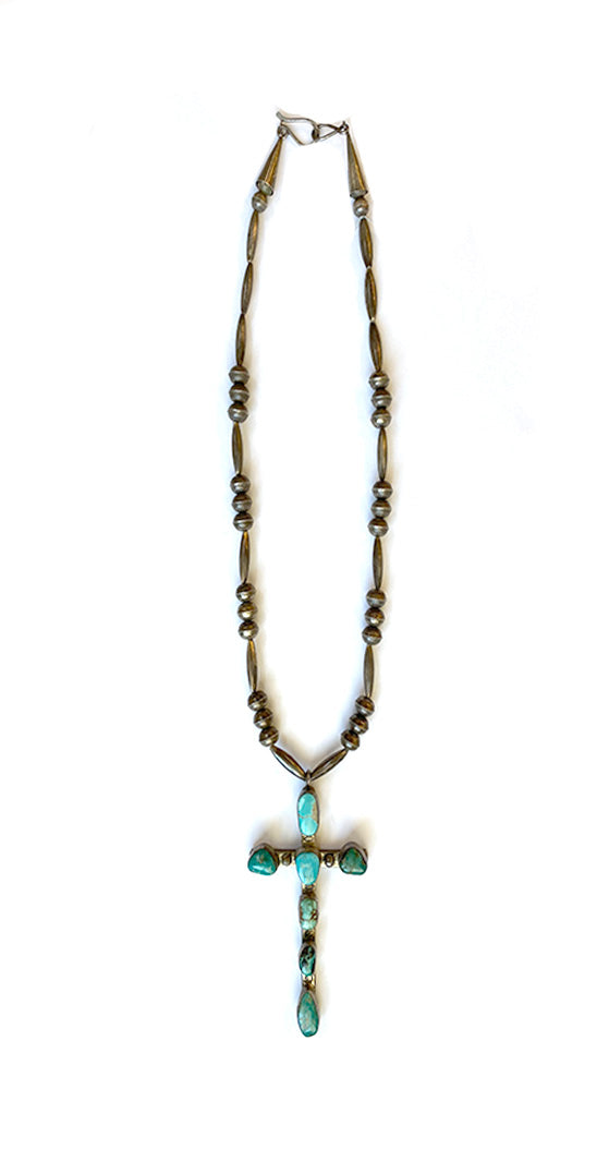 Vintage Navajo Turquoise Sterling Silver Cross Necklace