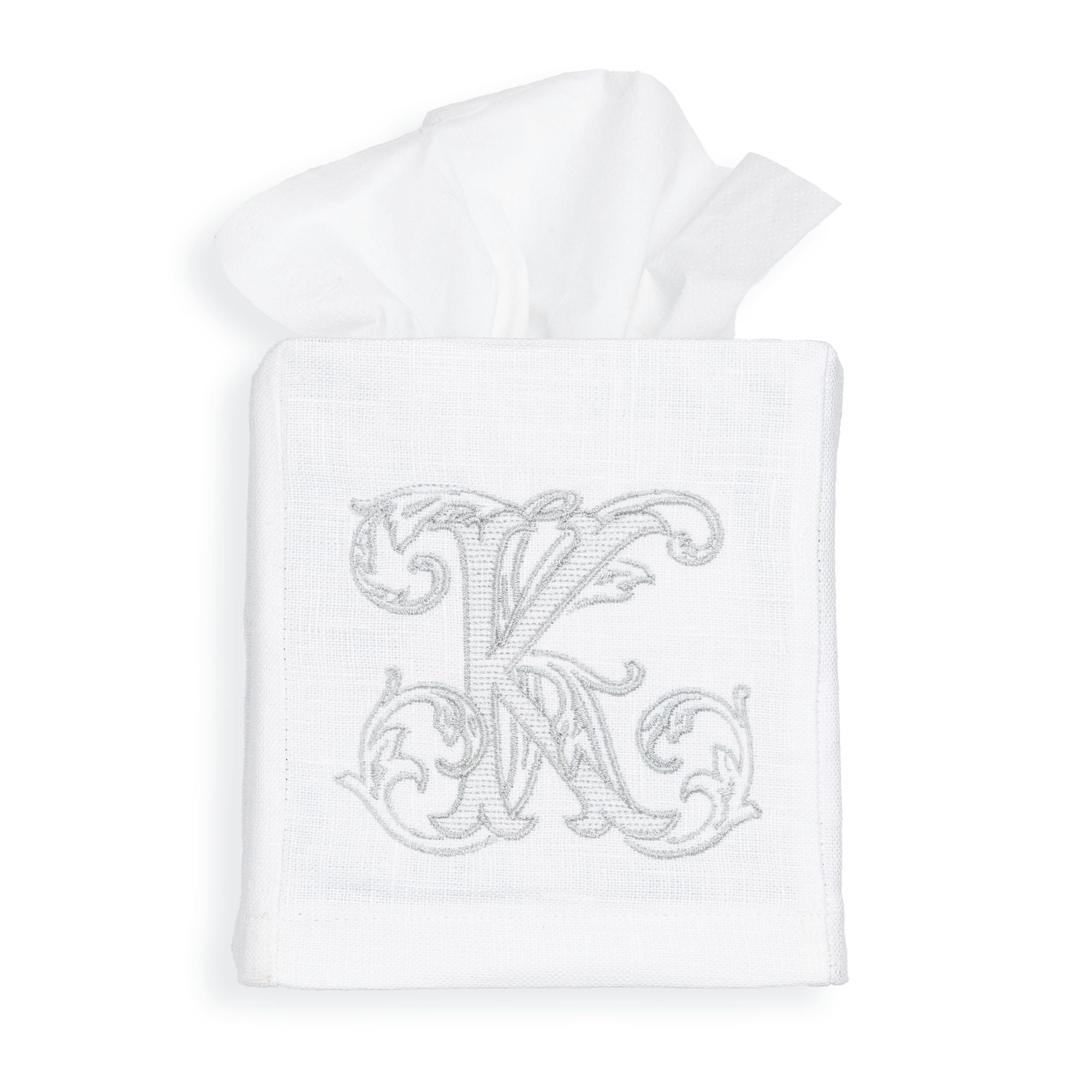 Embroidered Tissue Box Cover with Single Letter Vine Monogram