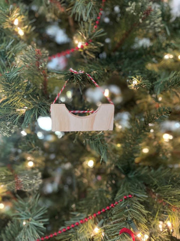 Half Pipe Ornament hanging on a Christmas Tree
