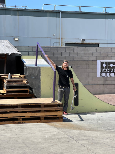 Dalton Dern at OC Ramps with DIY handrail on halfpipe