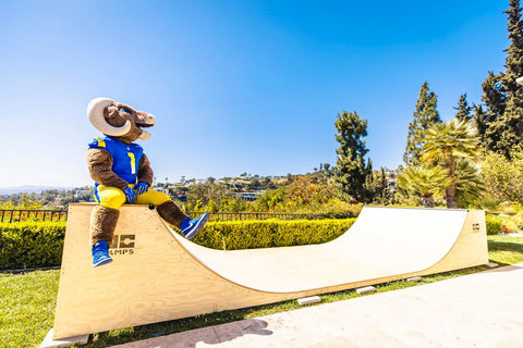 LA Rams mascot Rampage on OC Ramps halfpipe