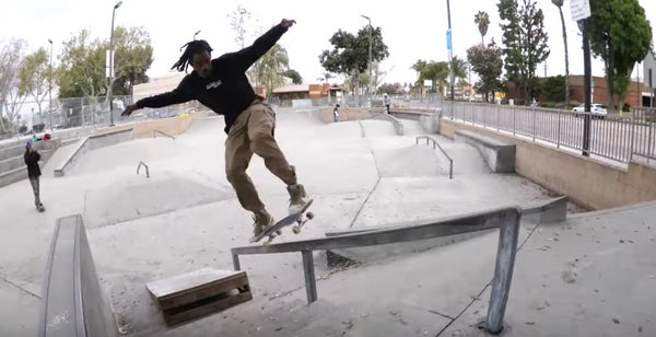 Jon Jon at skatepark with OC Ramps wedge bump ramp