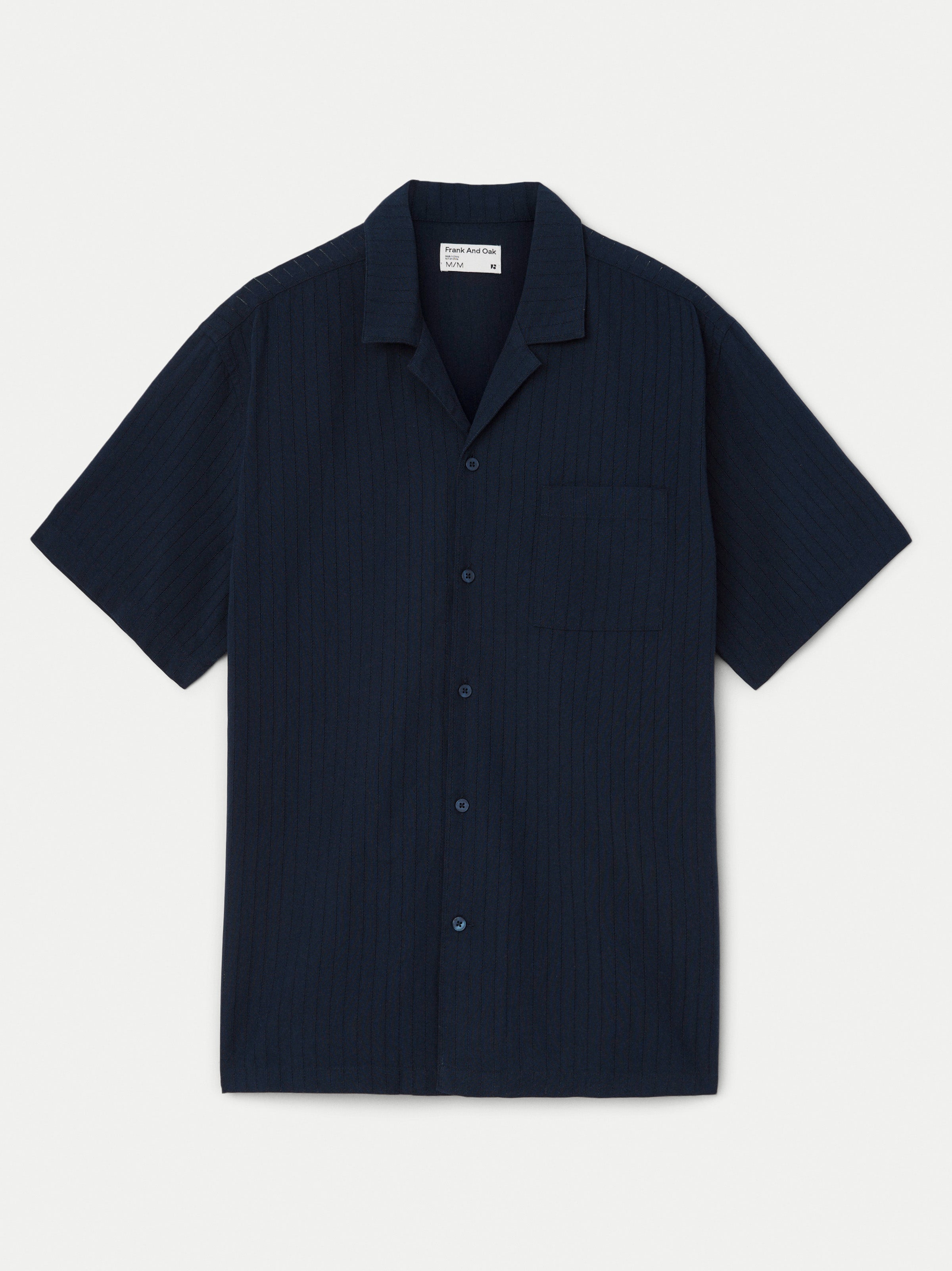 The Textured Camp Collar Shirt in Deep Blue