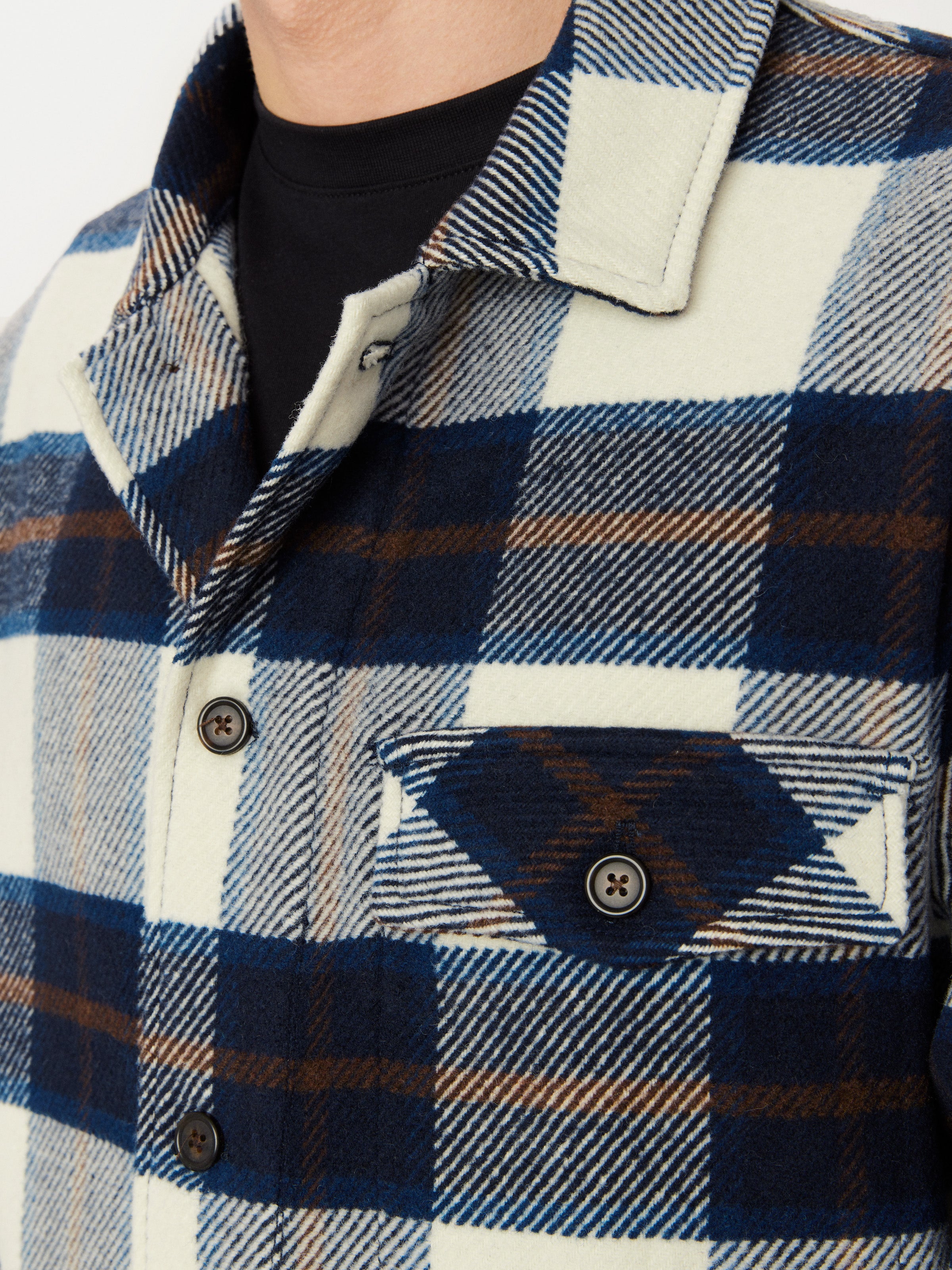 The Plaid Wool Blend Overshirt in Deep Blue