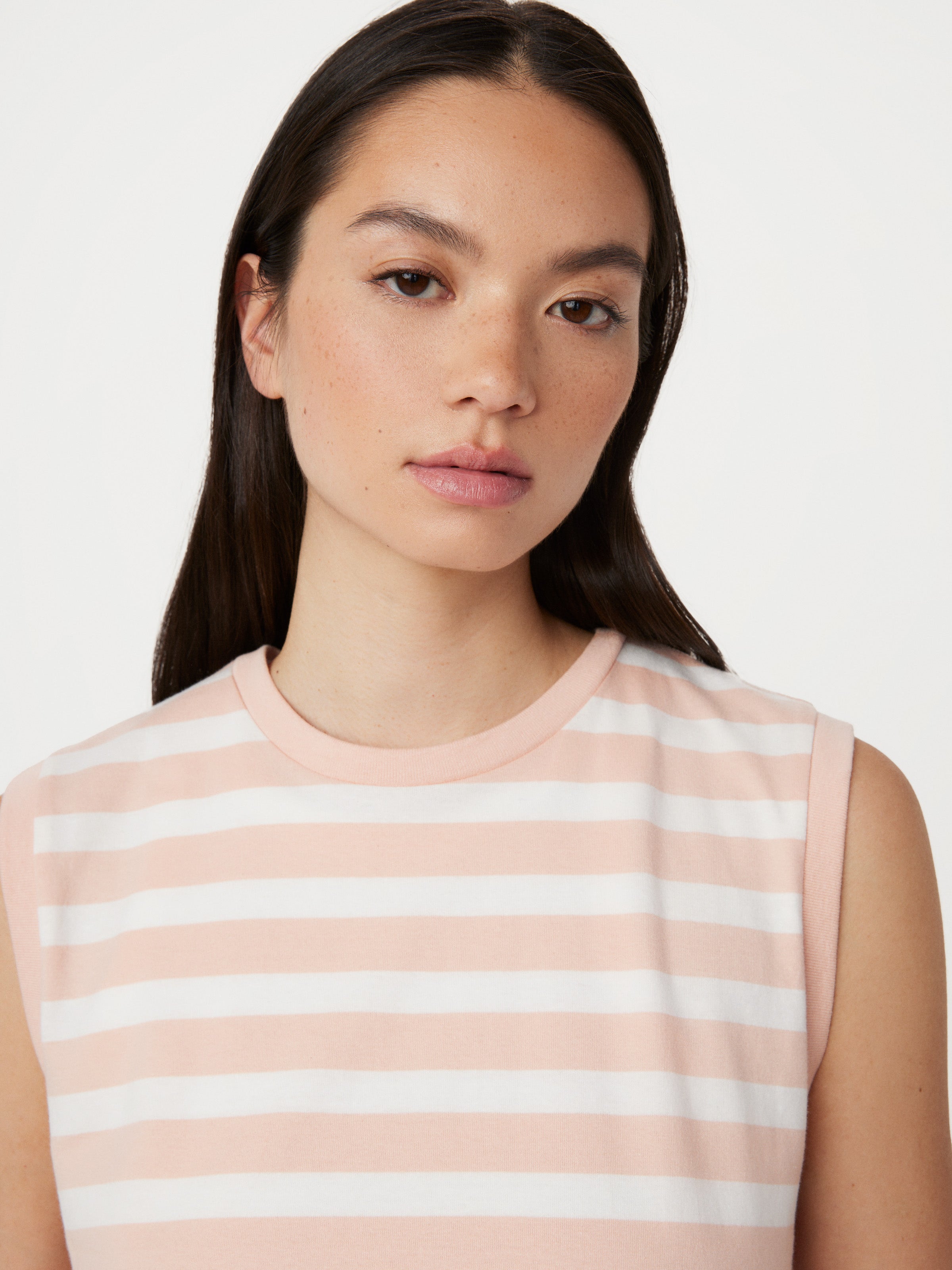 The Striped Sleeveless T-Shirt in Light Pink