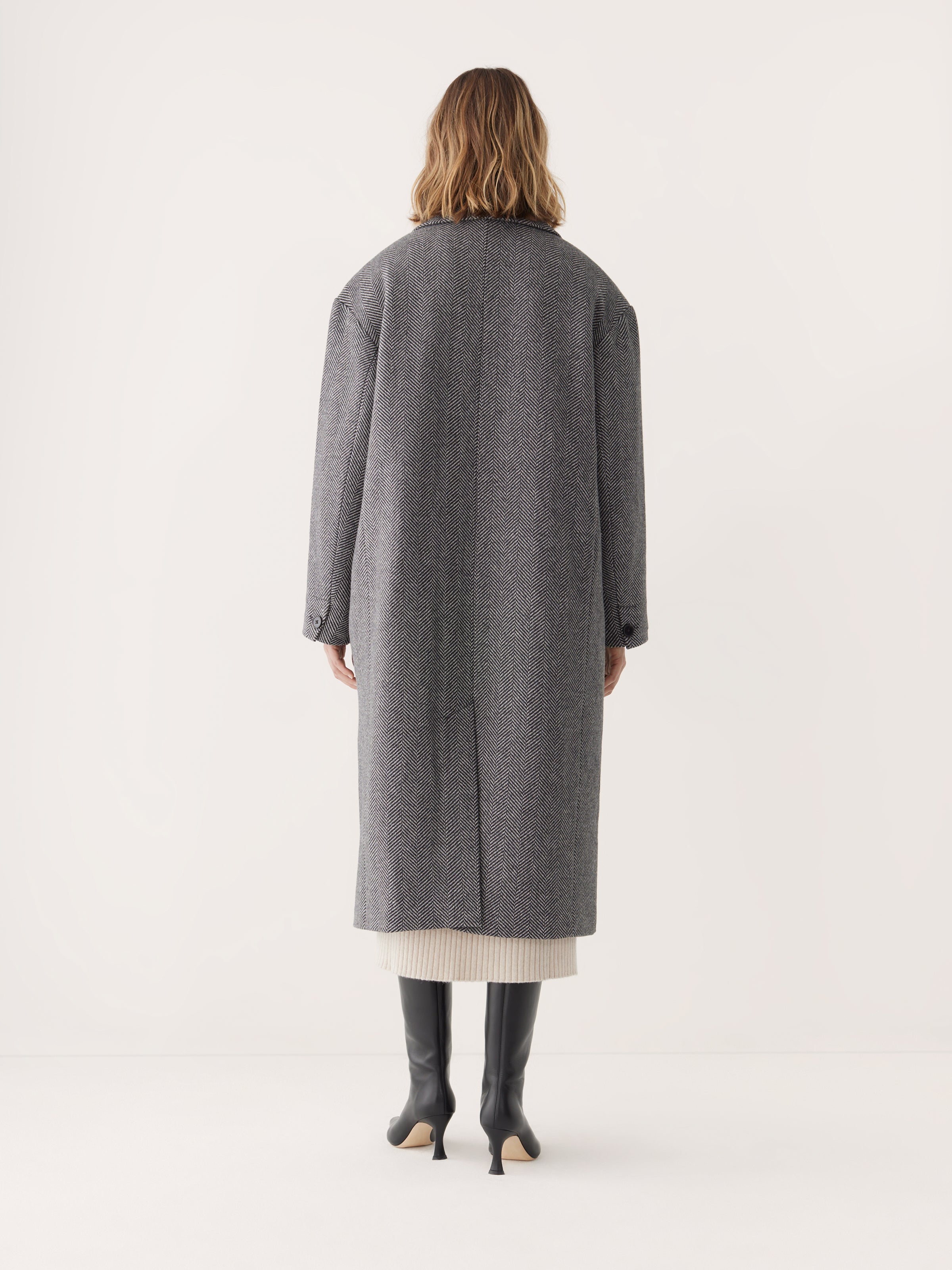 The Herringbone Recycled Wool Coat in Black