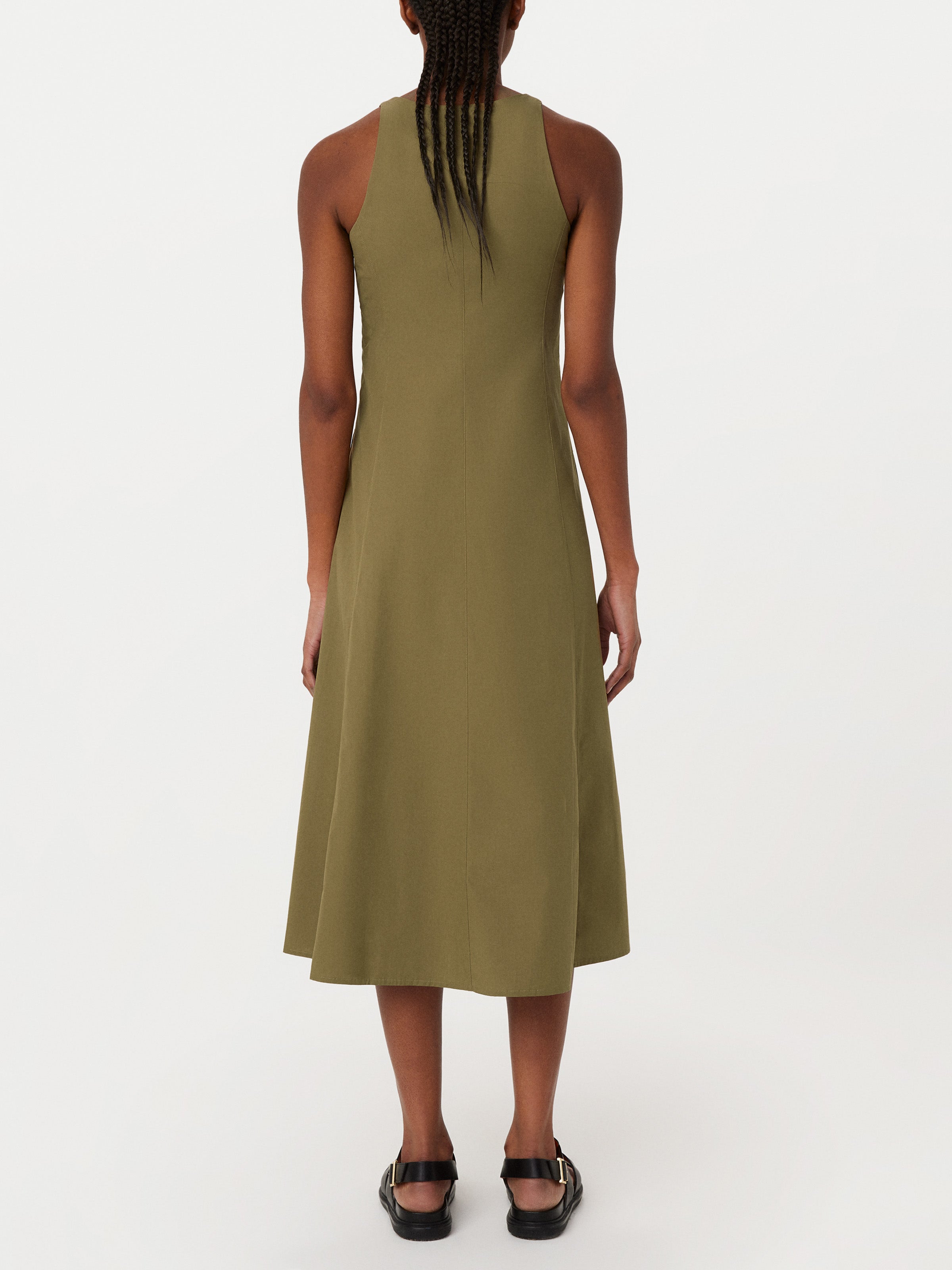 The Bustier Poplin Long Dress in Brown Green