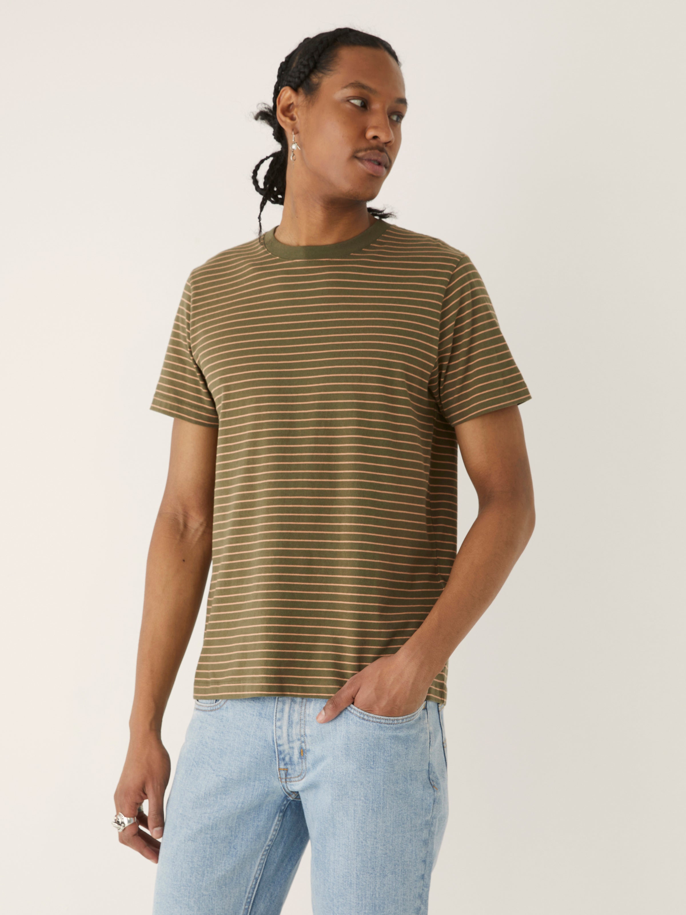 The Striped Slim T-Shirt in Dark Olive