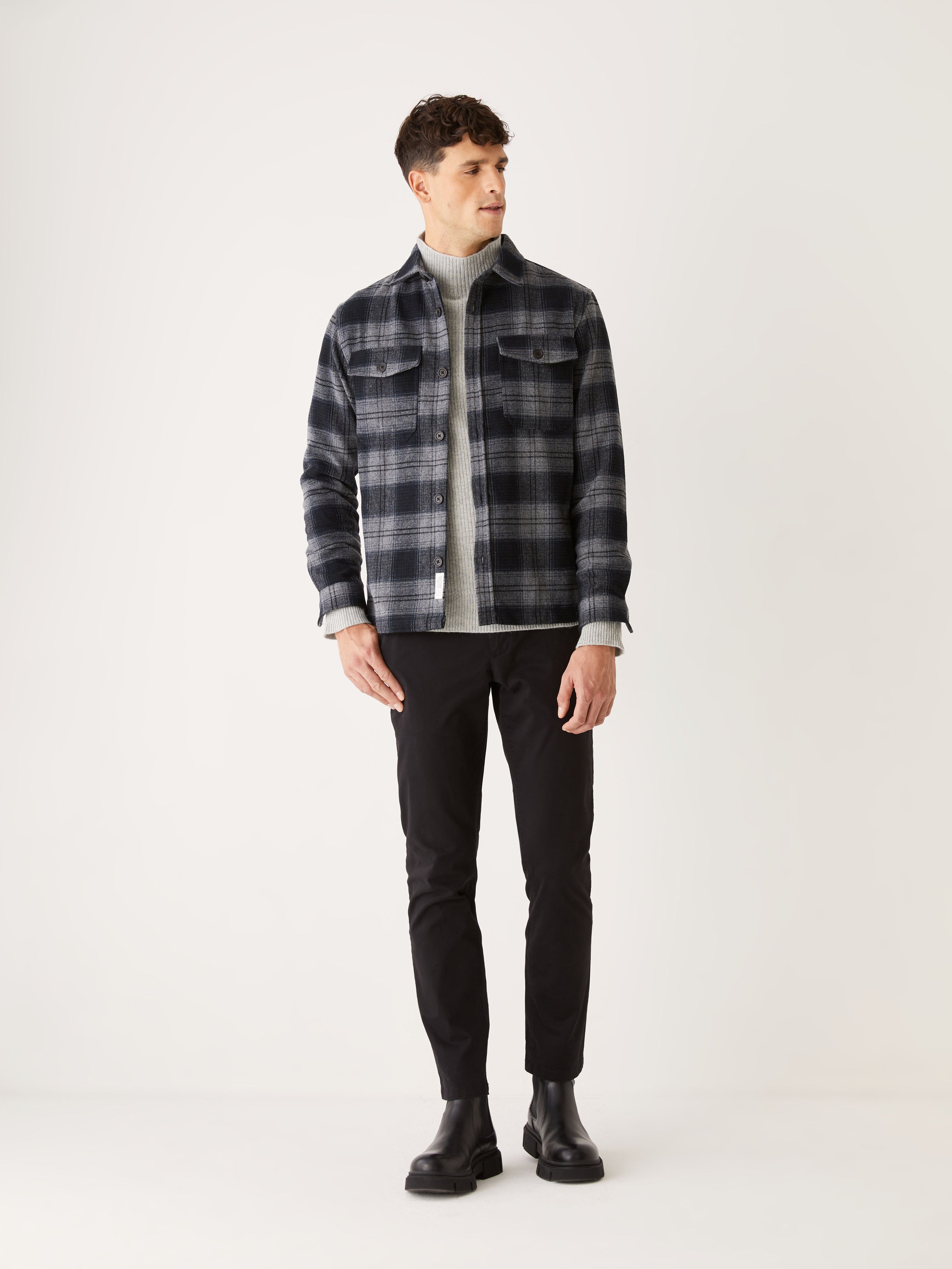 The Plaid Wool Overshirt in Black