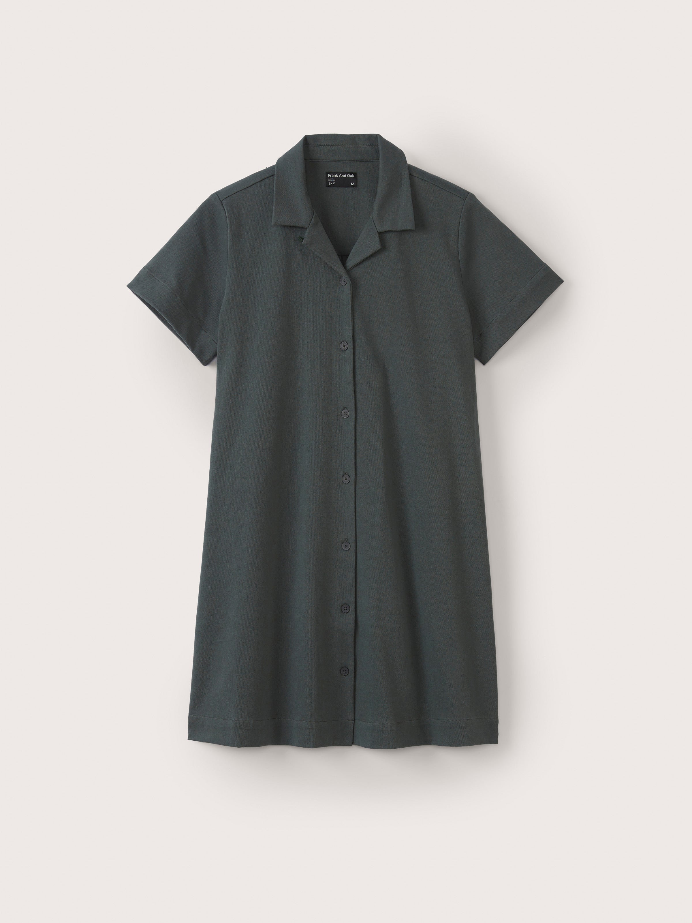 The Flex Camp Collar Dress in Teal Grey