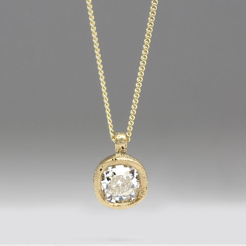 9ct Yellow Gold Sandcast Bezel Set Diamond Pendant