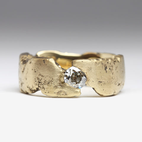 Heirloom Gold Sandcast Style Ring with Heritage Diamond