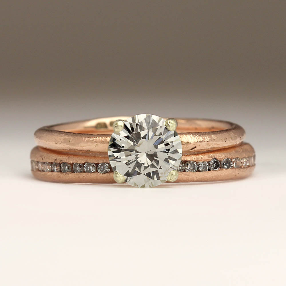 Rose gold wedding and engagement ring