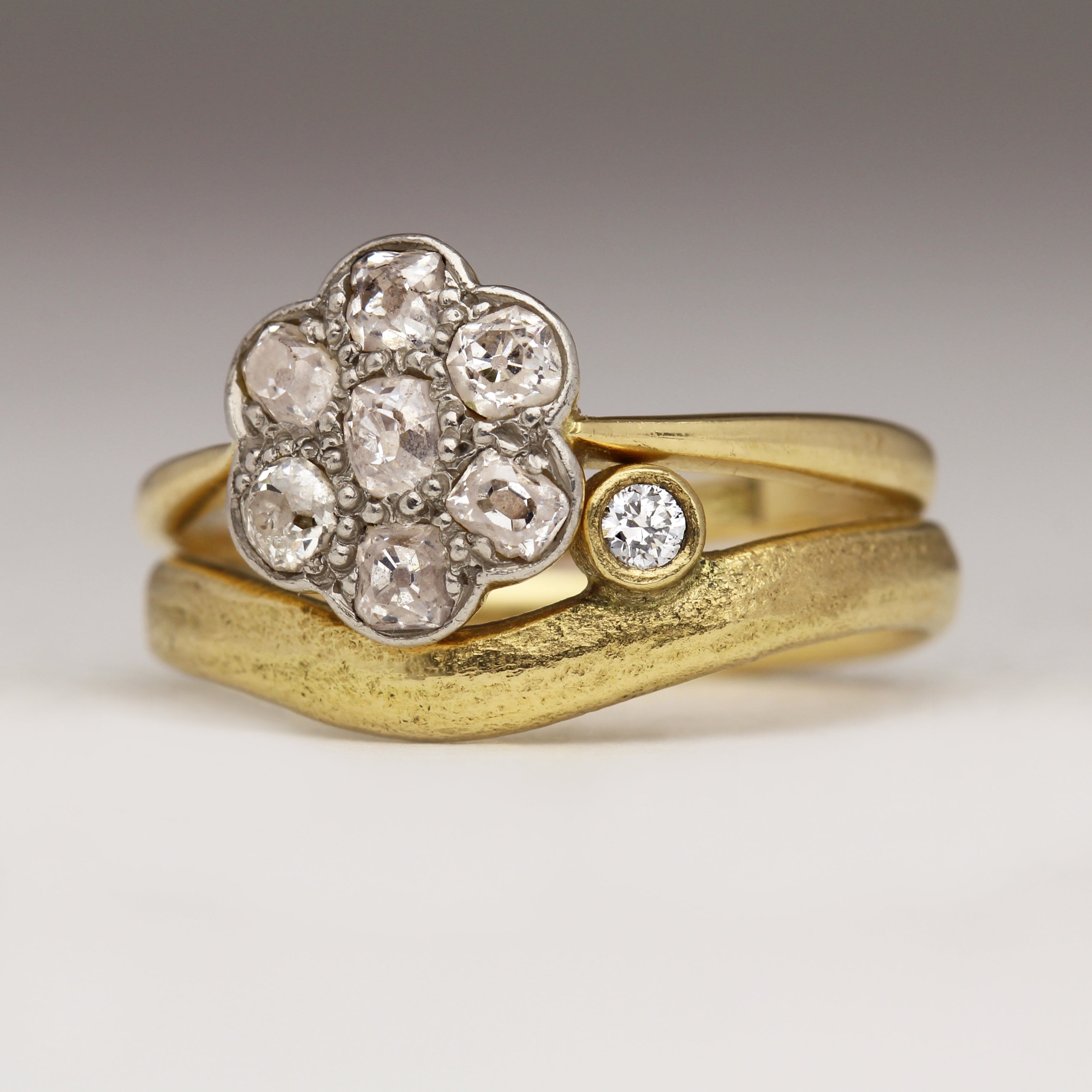 Shaped Wedding ring with offset diamond 