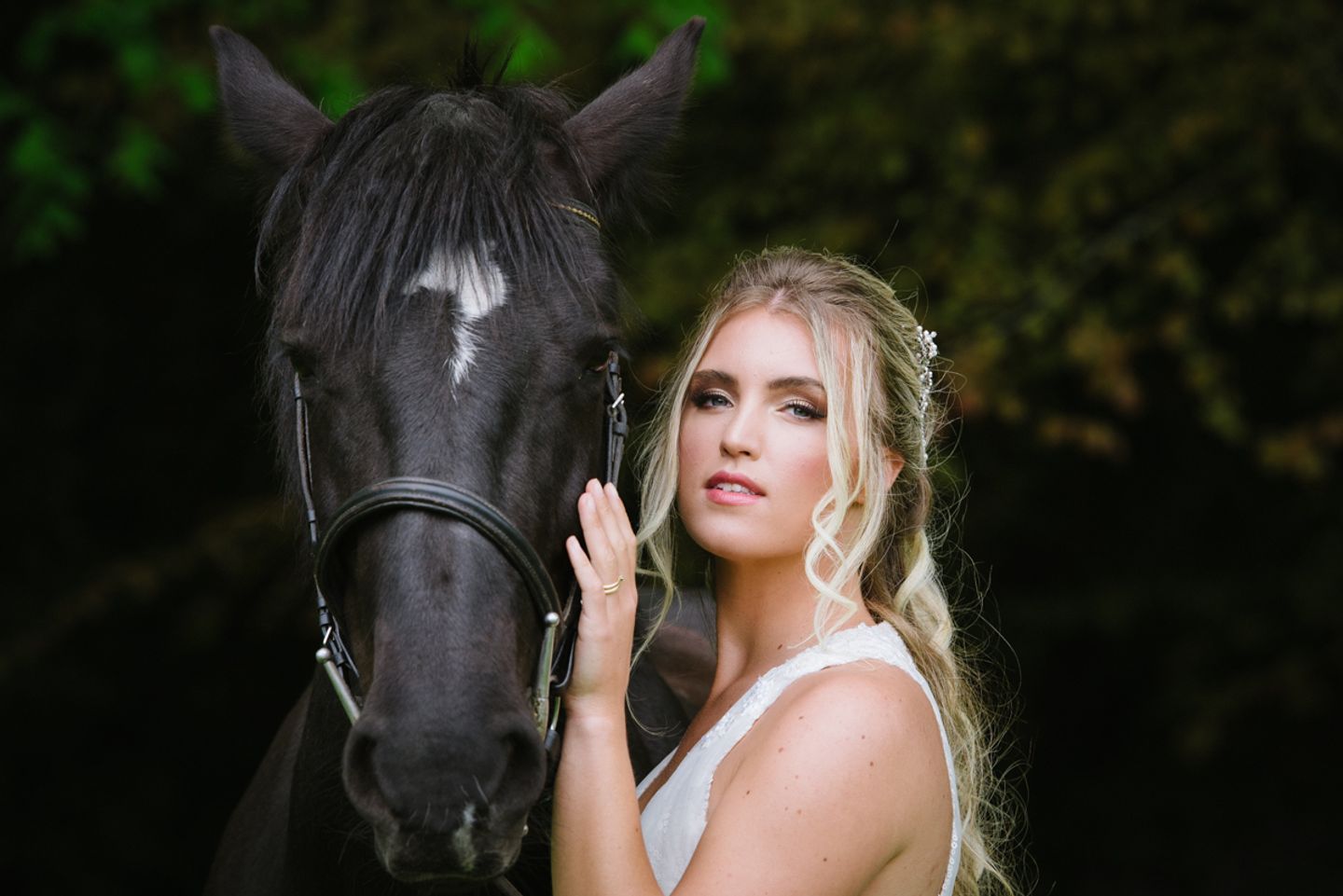 Bride with black horse