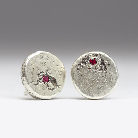 Sandcast Silver Ruby Studs