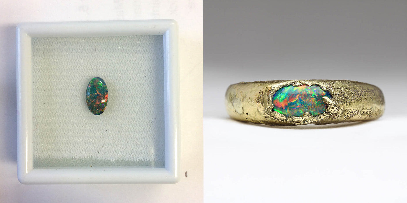 Own opal set into a custom made sandcast ring