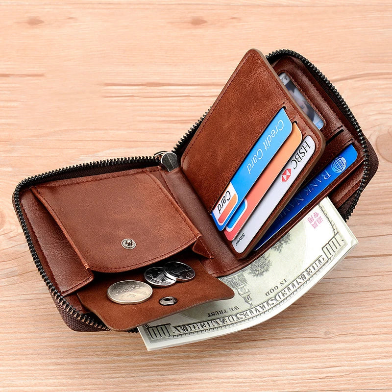 Genuine Leather Wallet for Men Zipper RFID Card Holder Purse Portable Luxury Designer Men’s Wallets Male Short Cardholder Gamborini