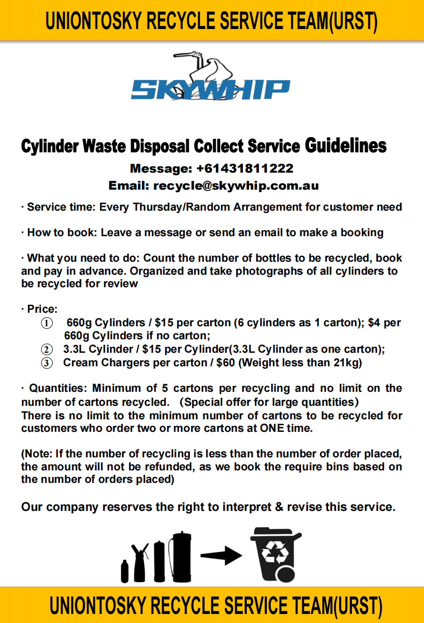 Skywhip Cylinder Waste Disposal Collect Service Guidelines