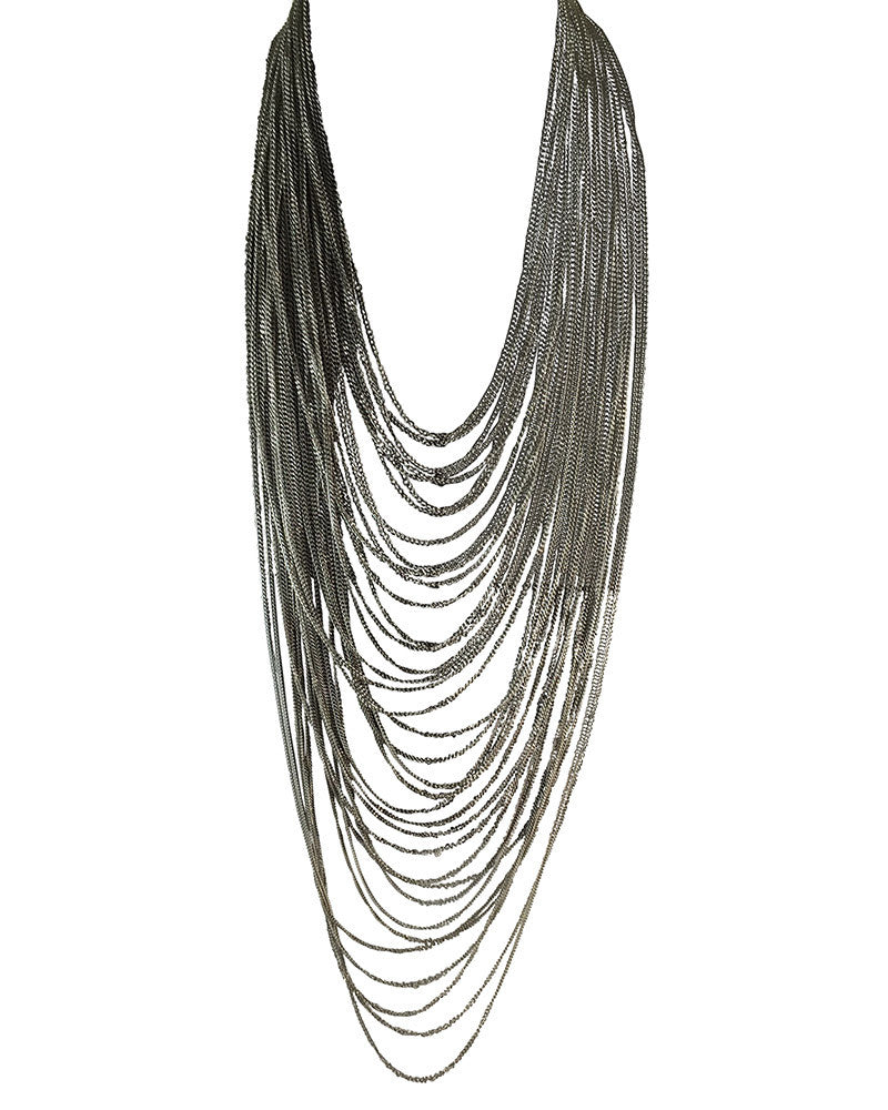 Long Layered Silver Chain Necklace 