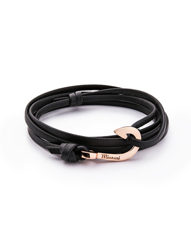 Miansai | Mini Rose Gold Hook Leather Wrap Bracelet – Online Jewelry ...