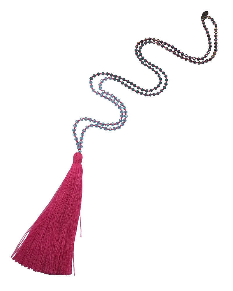 Zacasha Hot Pink Beaded Tassel Necklace Online Jewelry Boutique