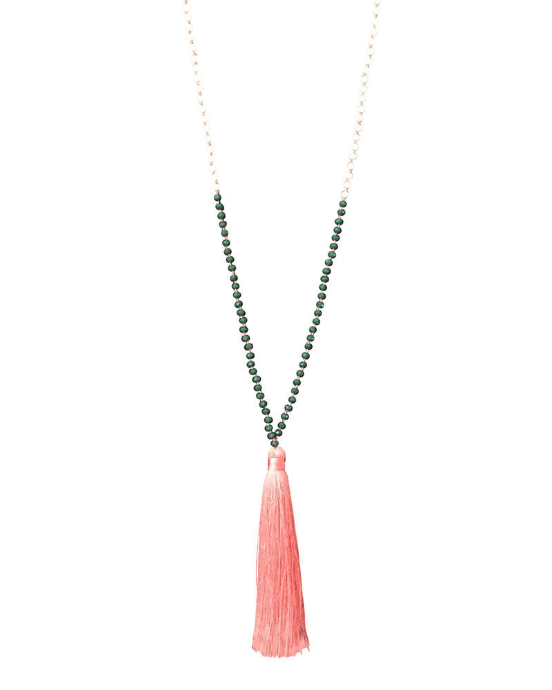 Coral Pink Single Tassel Necklace 