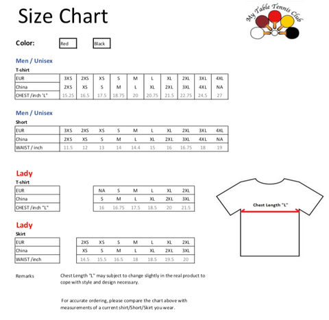 Size Chart – My Table Tennis Club