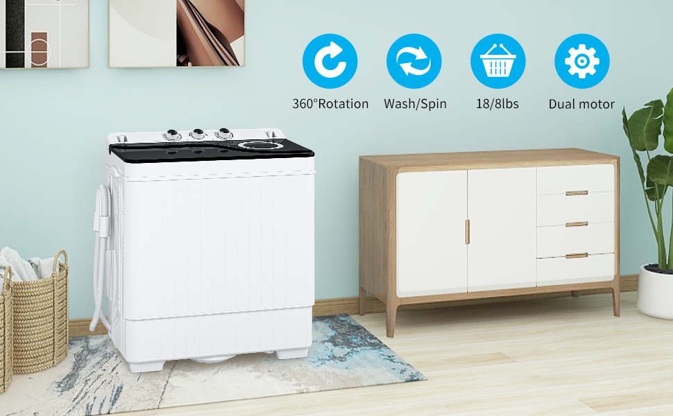 Kasunpul Portable Washer Compact Twin Tub Mini Washing Machine,  Washer(8Lbs) and Spinner(5Lbs), Portable Laundry Washer, Wash and Spin  Cycle Combo