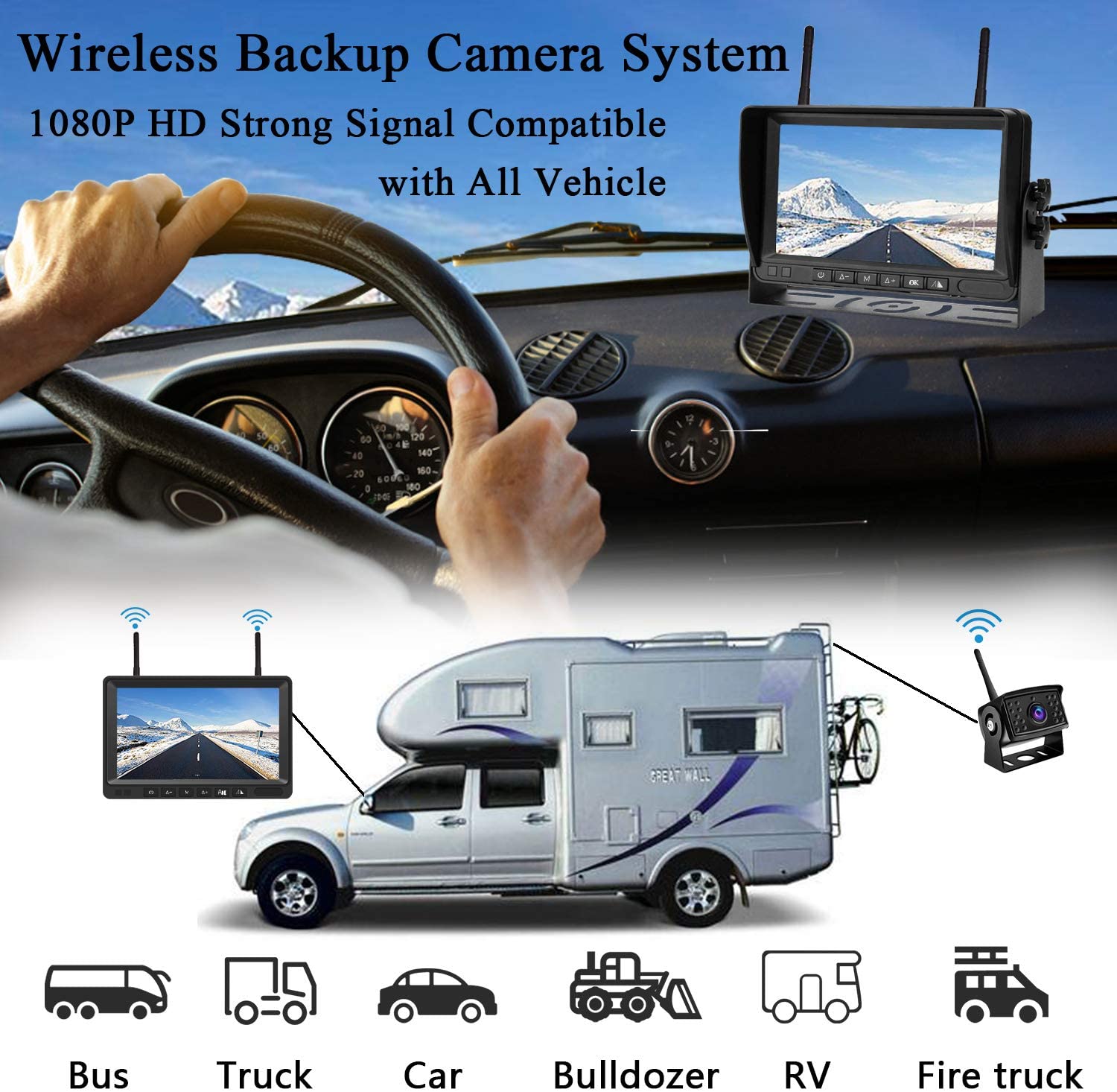 Wireless Backup Camera, DOUXURY IP69 Waterproof 170° Wide View Angle H ...