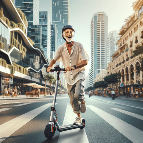 AI Generated image of an older adult riding an electric scooter