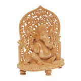 Load image into Gallery viewer, Whitewood Handcarved Ganesh with Floral Jaali Pattern 10 in