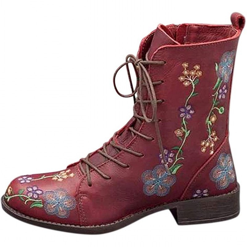 Women's Western Floral Embroidered Long Ankle Knight Boots – Shelia