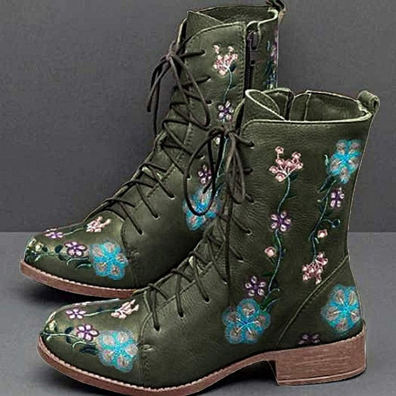 Women's Western Floral Embroidered Long Ankle Knight Boots – Shelia