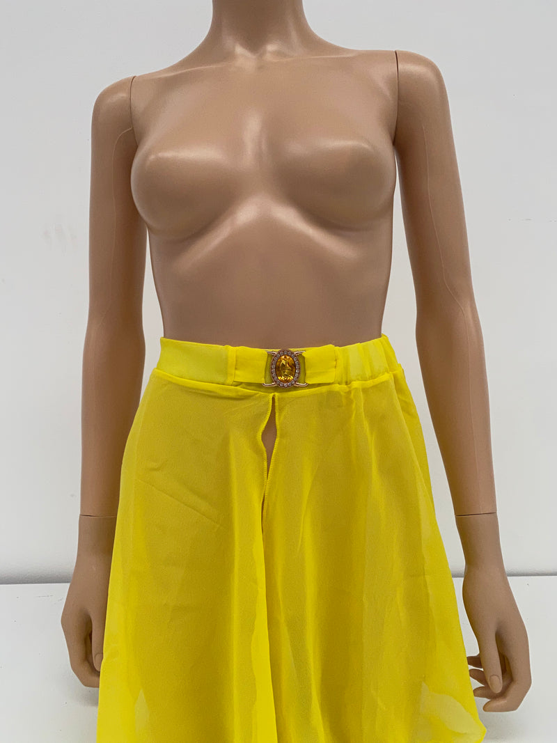 (SAM953) Yellow Chiffon Jewel Split Skirt (VARIOUS SIZES)