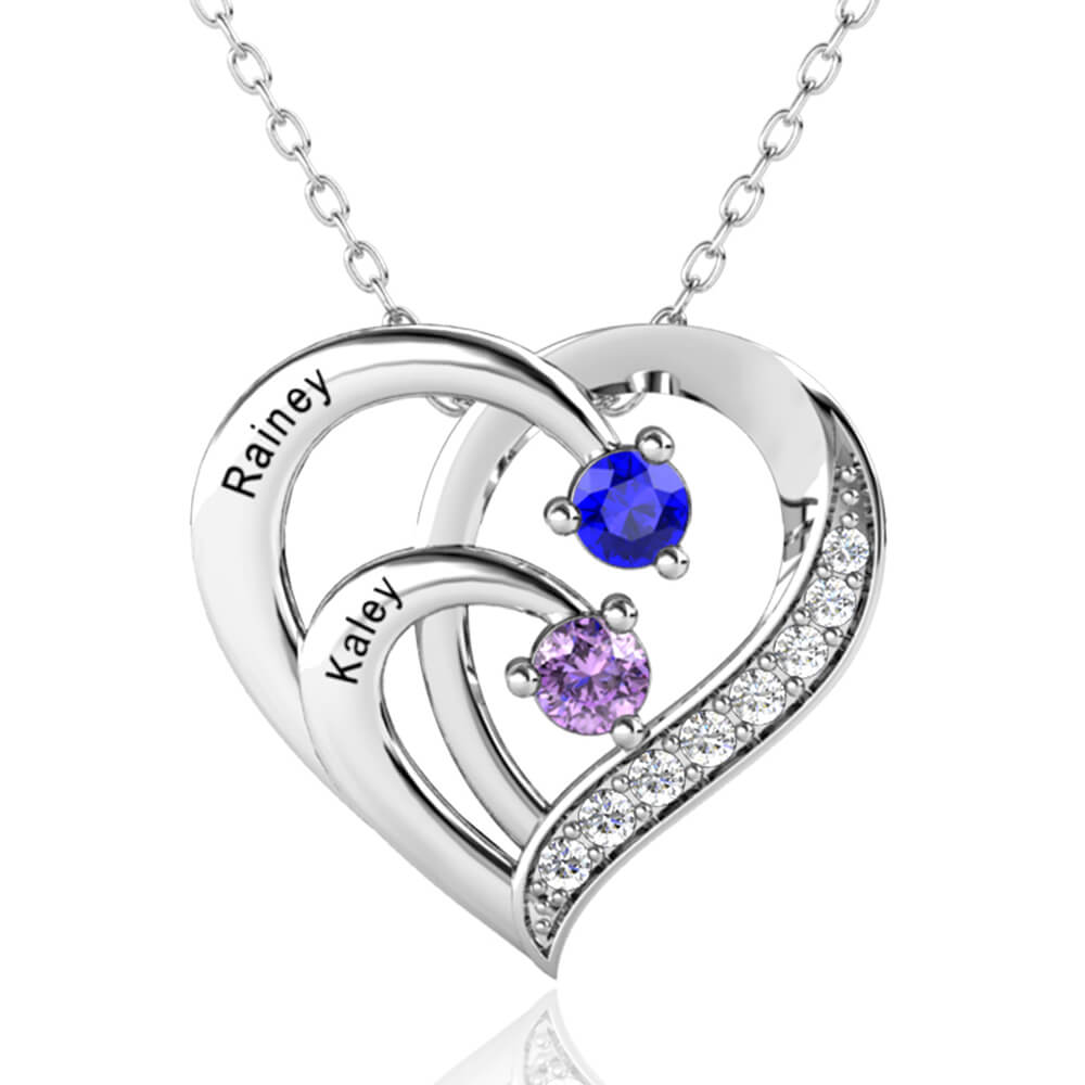 heart necklace with two birthstones