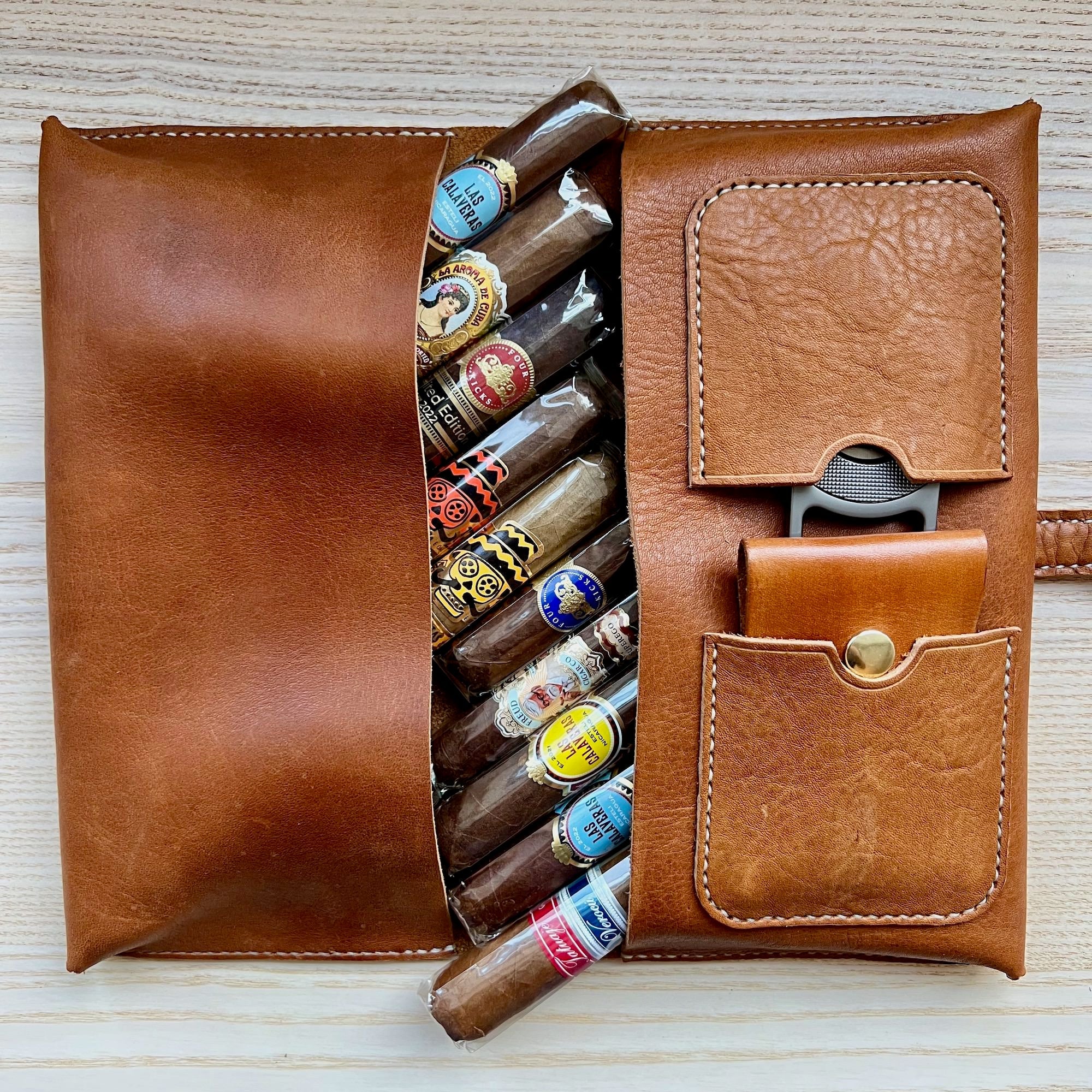 Visol Legend Brown Genuine Leather Cigar Case with Cutter