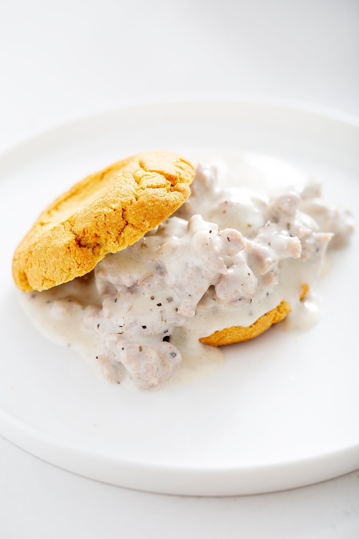 sausage gravy on gluten free biscuits