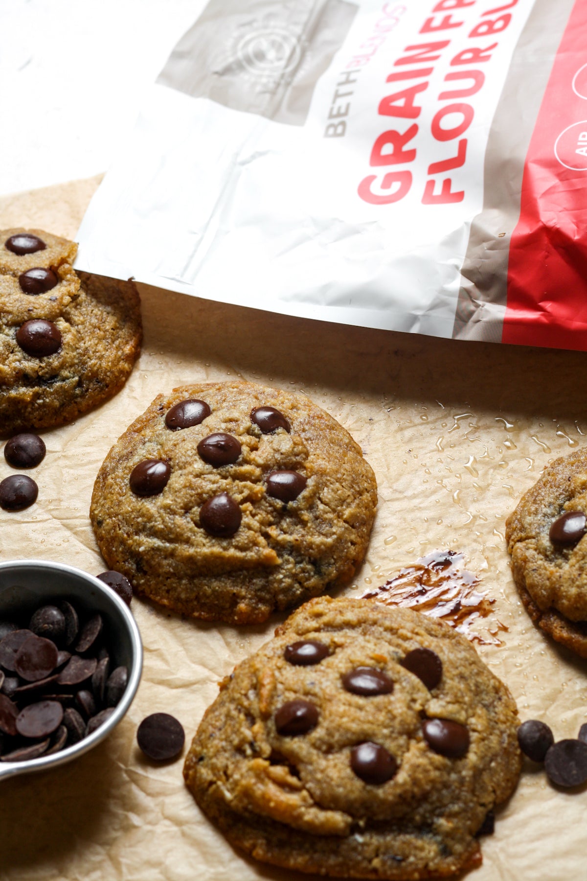 chocolate chip cookies with bag of beth blends flour