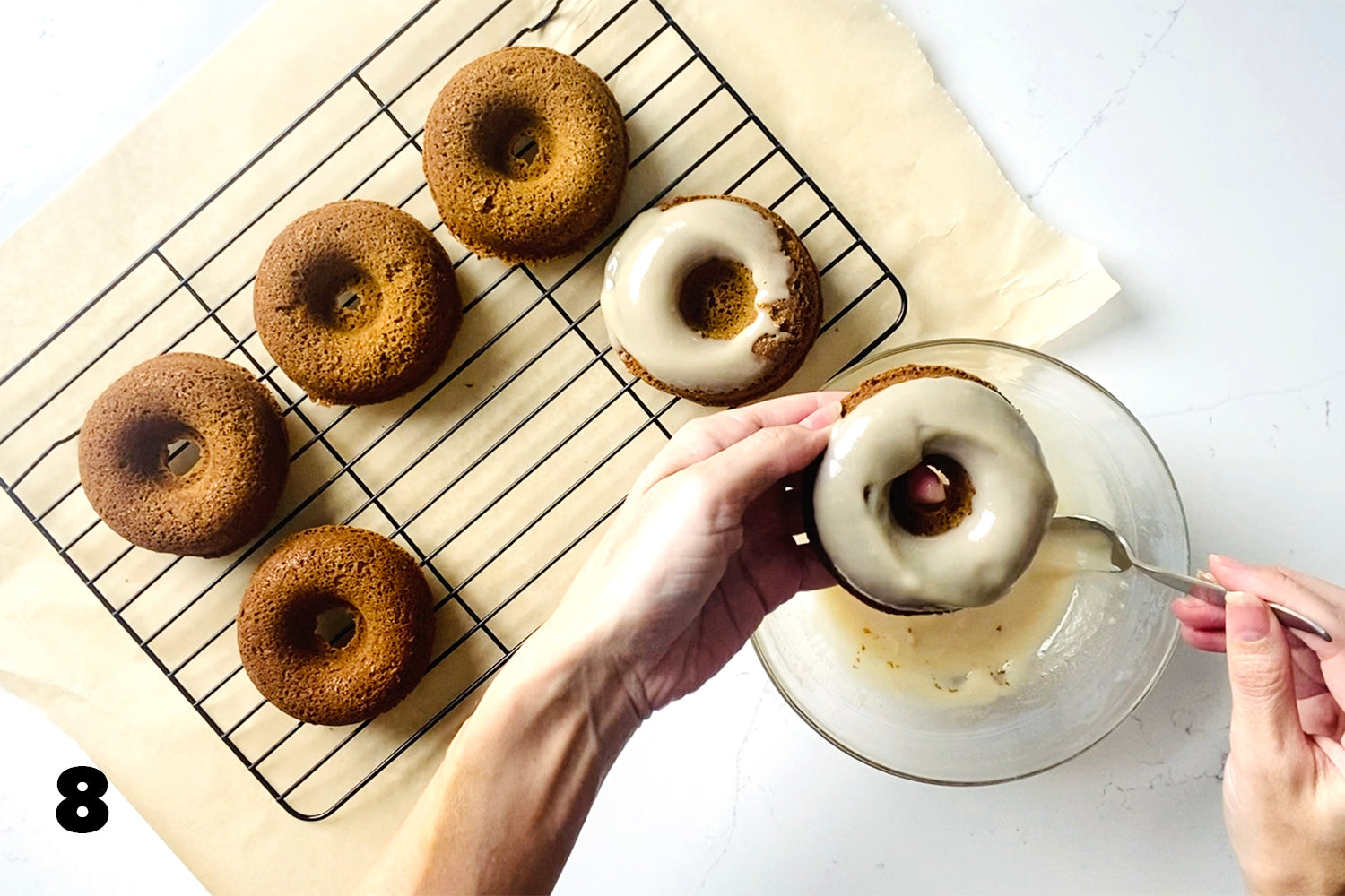 adding glaze to gluten free donuts
