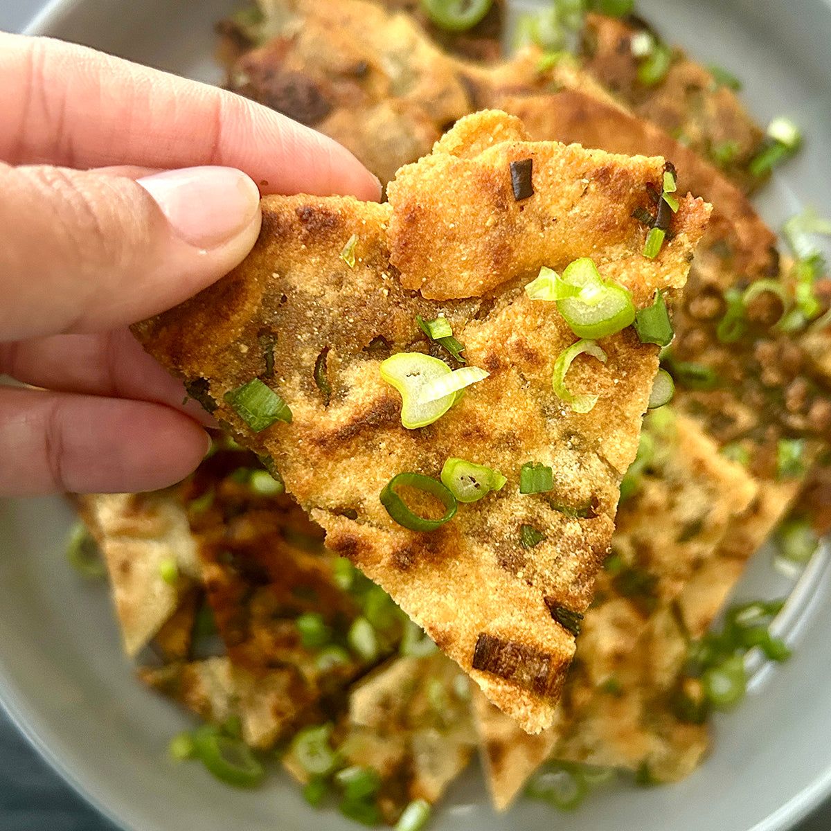 hand holding scallion pancake