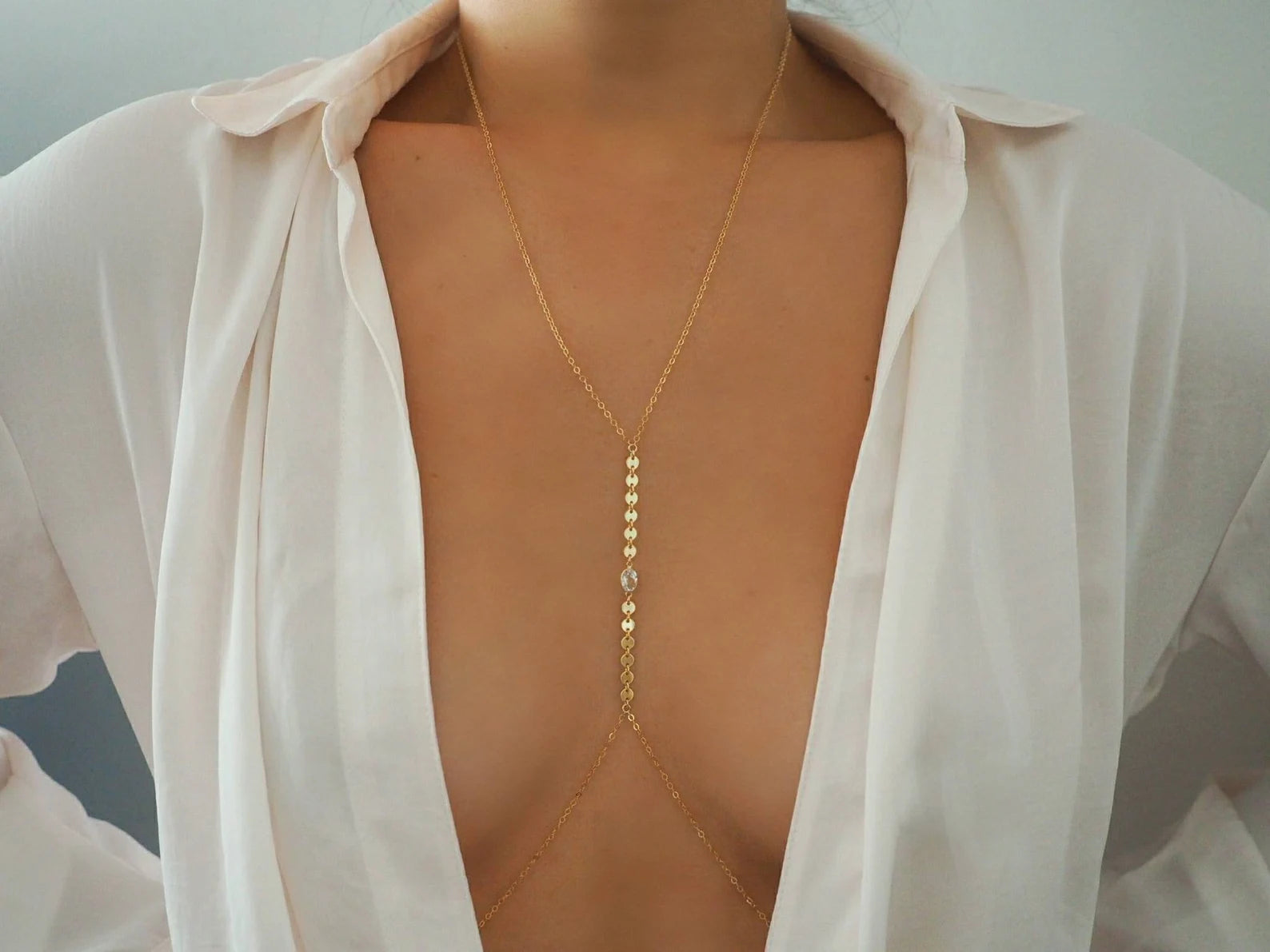 14k Gold Filled with 14k Solid Gold White Topaz T-Row Dainty Chain Bra –  DianaHoDesigns