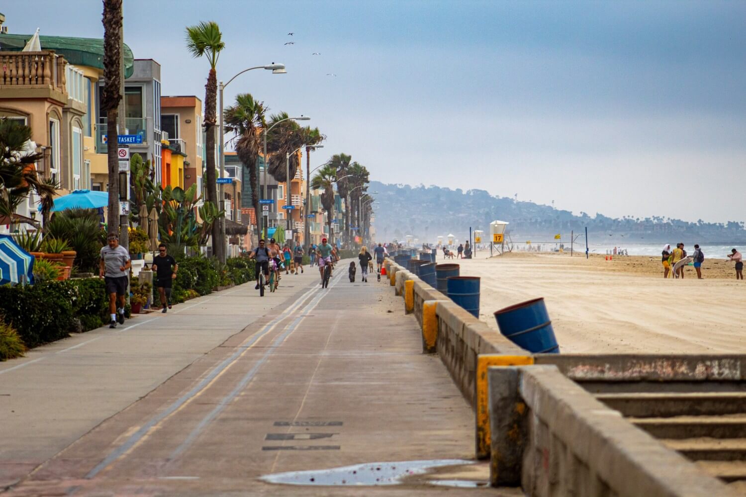 The Mission Beach boardwalk in San Diego by day