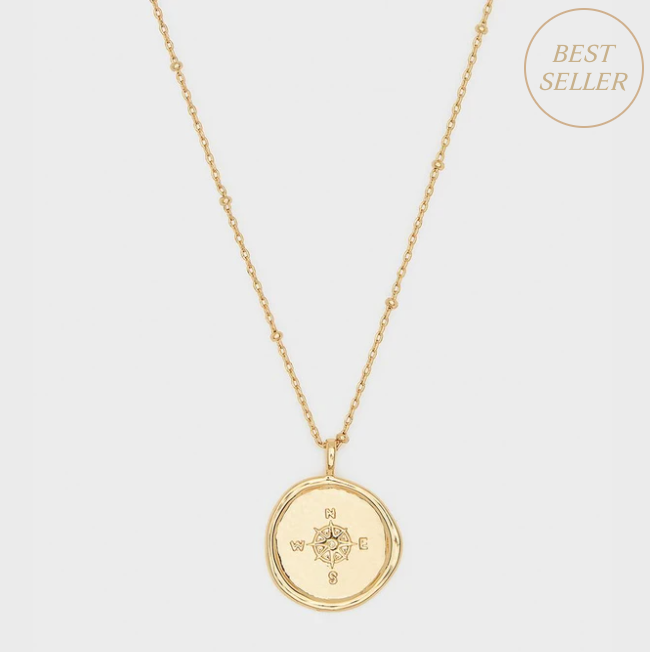  gorjana Women's Compass Coin Pendant Necklace, 18K Gold Plated  Medallion, Adjustable 19 inch Chain : Clothing, Shoes & Jewelry