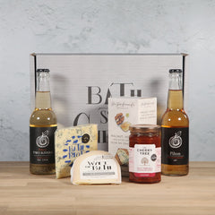 Award winning cheese selection paired with English cider presented in a gift box