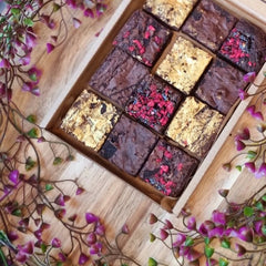 Gold-dusted Champagne, Raspberry and Chocolate brownies 