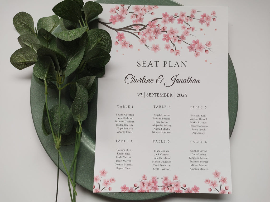 Cherry Blossom Seating Chart Joy Wedding Stationery