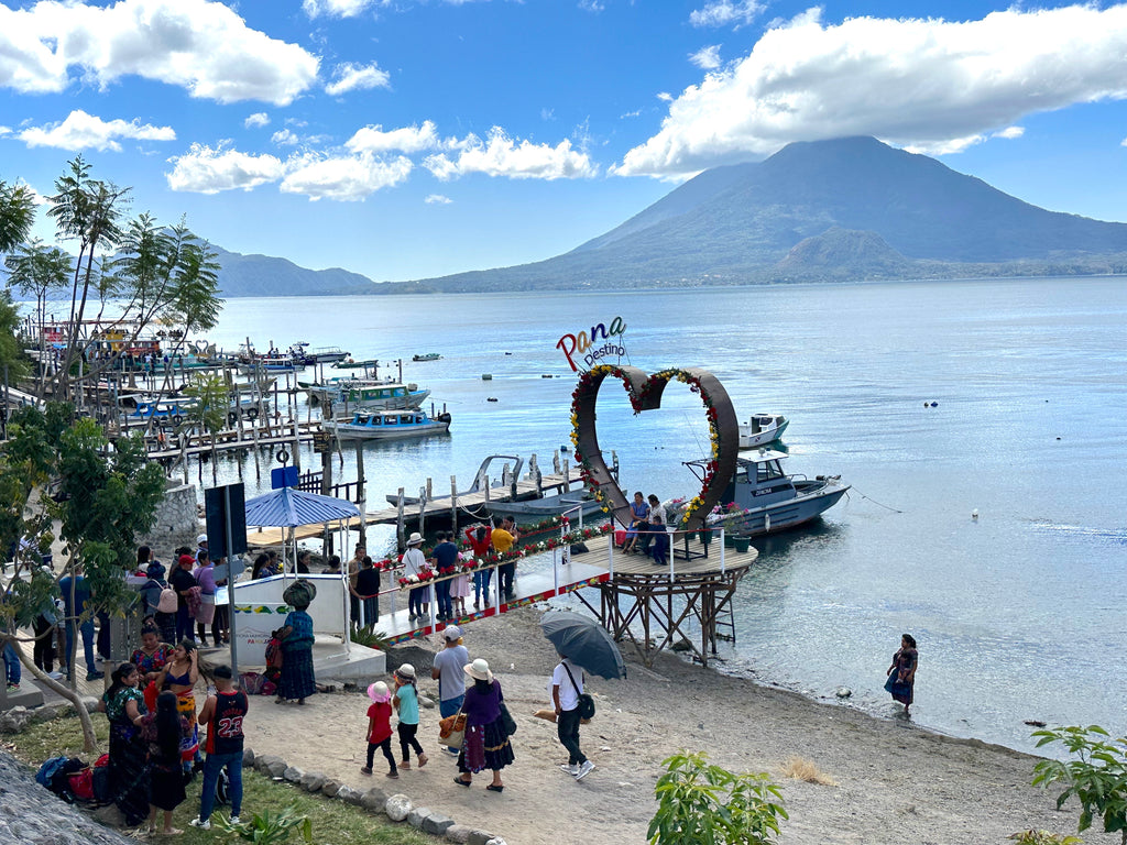 Landscape view from Panajachel, also known as Bitcoin Lake, of Lake Atitlan and the surrounding mountains