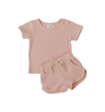 Toddler Evvy Waffle Knit Set -Tan/Pink